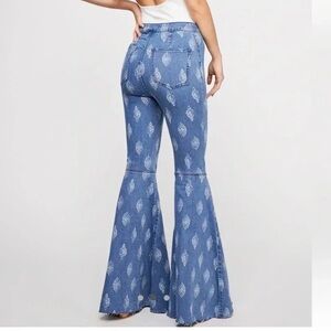 Free People We the Free  Bohemian Just Float On Patterned Flare Jeans